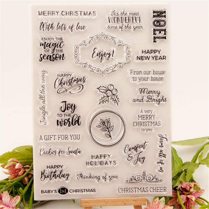 arriettycraft Merry Christmas Happy New Year Happy Birthday Verses Phrase Clear Stamps for Christmas Cards Making Decoration and Scrapbooking Rubber Stamps for Craft - Image 2